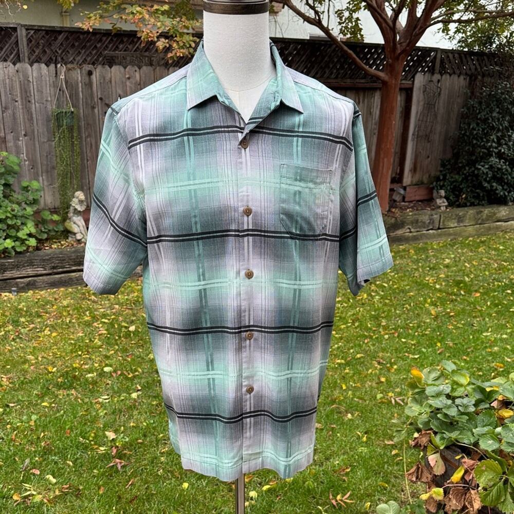 Tommy Bahama Green Plaid 100% Silk Button Down Shirt Men's Size Medium